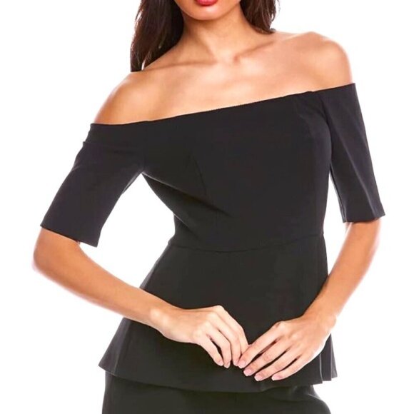 Trina Turk 'Forbid' Off-The-Shoulder Ponte Peplum Top, Black - Picture 1 of 2